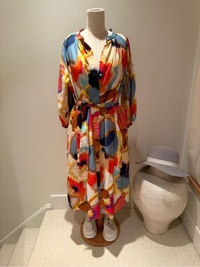MARELLA Multicolor Abstract Midi Shirt Dress with Belt